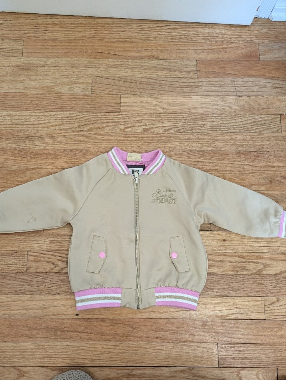 Disney Beauty & The Beast Girls Bomber Jacket Pink Gold 2T-4T